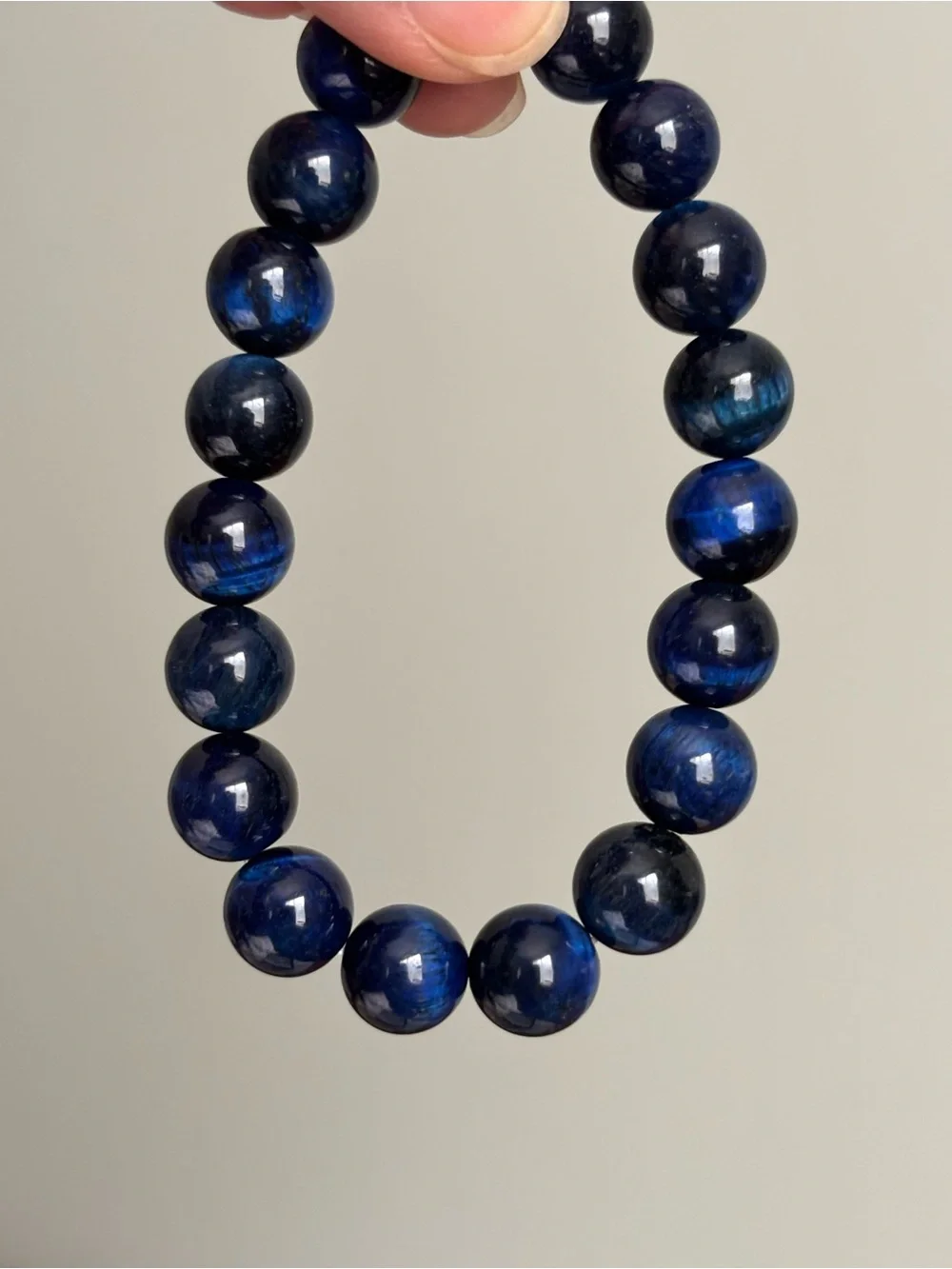 10mm Blue Tiger Eye Beaded Bracelet - Classic Navy Strand